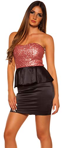 Firstclass Trendstore Schulterfreies Cocktailkleid mit Pailletten Gr. S-XL, Kleid ärmellos Abendkleid Damen (KIN50146 coralschwarz L 900852) von Firstclass Trendstore