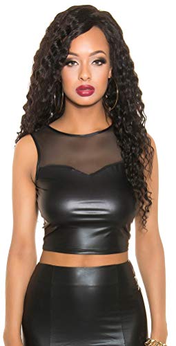 Wetlook Tank Crop-Top mit Mesheinsatz Gr. S M L, Croptop Shirt Mesh ärmellos (900663 schwarz L T9412) von Firstclass Trendstore