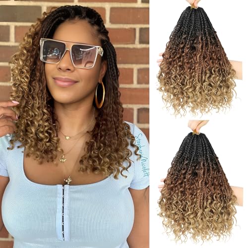 8 Packs Bob Crochet Braids Hair with Curly Ends 10 Inch Crochet Box Braids Pre-Looped Crochet Braiding Hair for Women Goddess Boho Box Braid Hair Extensions (1B/30/27) von Firstcyh Hair