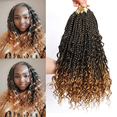 8 Packs Bob Crochet Braids Hair with Curly Ends 14 Inch Crochet Box Braids Pre-Looped Crochet Braiding Hair for Women Goddess Boho Box Braid Hair Extensions (1B/27) von Firstcyh Hair