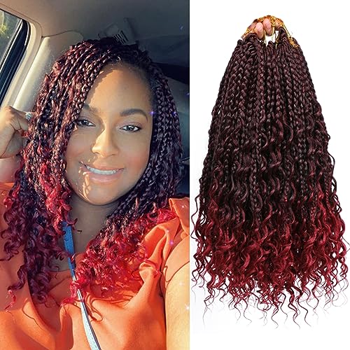 8 Packs Bob Crochet Braids Hair with Curly Ends 14 Inch Crochet Box Braids Pre-Looped Crochet Braiding Hair for Women Goddess Boho Box Braid Hair Extensions (1B/Bug) von Firstcyh Hair