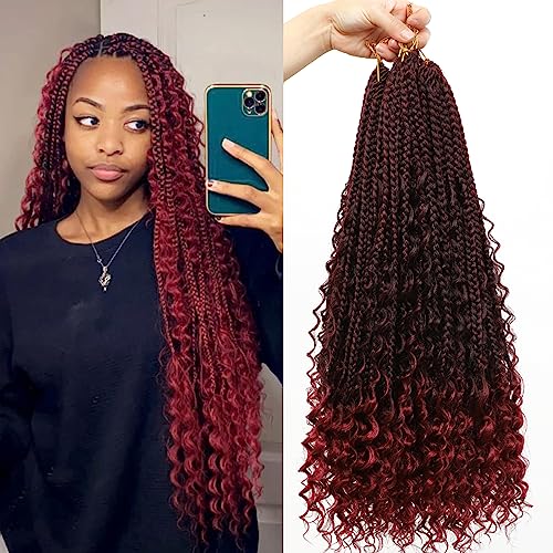8 Packs Bob Crochet Braids Hair with Curly Ends 18 Inch Crochet Box Braids Pre-Looped Crochet Braiding Hair for Women Goddess Boho Box Braid Hair Extensions (1B/Bug) von Firstcyh Hair