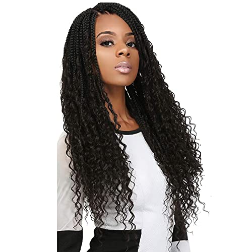 8 Packs Bob Crochet Braids Hair with Curly Ends 24 Inch Crochet Box Braids Pre-Looped Crochet Braiding Hair for Women Goddess Boho Box Braid Hair Extensions (1B) von Firstcyh Hair