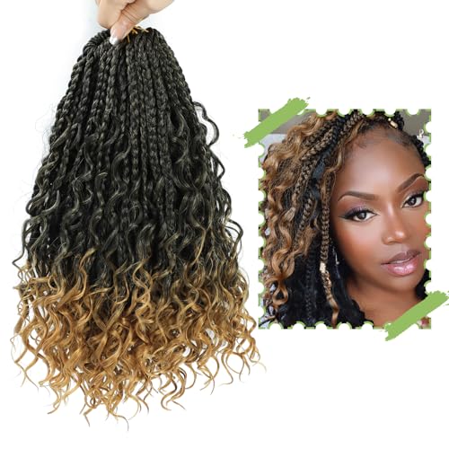 8 Packs Bob Crochet Braids Hair with Curly Ends 10 Inch Crochet Box Braids Pre-Looped Crochet Braiding Hair for Women Goddess Boho Box Braid Hair Extensions (1B/27) von Firstcyh Hair