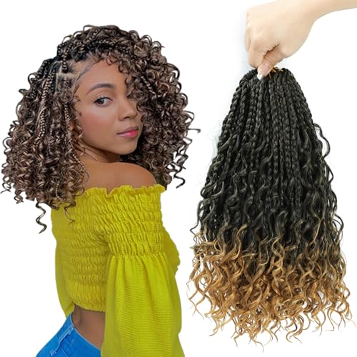 8 Packs Bob Crochet Braids Hair with Curly Ends 12 Inch Crochet Box Braids Pre-Looped Crochet Braiding Hair for Women Goddess Boho Box Braid Hair Extensions (1B/27) von Firstcyh Hair