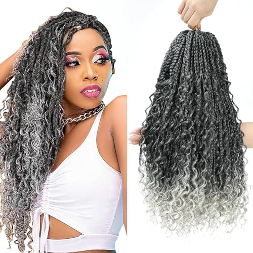 8 Packs Bob Crochet Braids Hair with Curly Ends 20 Inch Crochet Box Braids Pre-Looped Crochet Braiding Hair for Women Goddess Boho Box Braid Hair Extensions (1B/Silver) von Firstcyh Hair
