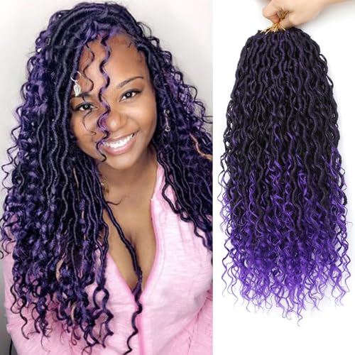 Goddess Locs Häkeln Haar 25.4cm Boho Faux Locs Häkeln Haar mit lockigen Spitzen 8 Packungen Pre Looped 1B/Purple River Locs für schwarze Frauen (25.4 cm(Lot de 8), 1B/Purple) von Firstcyh Hair