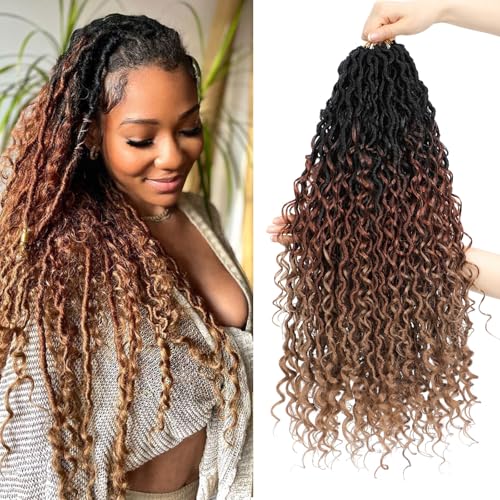 Goddess Locs Häkeln Haar 36cm Boho Faux Locs Häkeln Haar mit lockigen Spitzen 8 Packungen Pre Looped 1B/30/27 River Locs für schwarze Frauen (36 cm(Lot de 8), 1B/30/27) von Firstcyh Hair