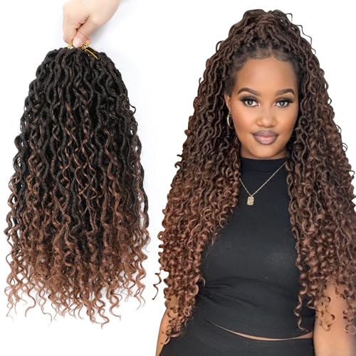 Goddess Locs Häkeln Haar 36cm Boho Faux Locs Häkeln Haar mit lockigen Spitzen 8 Packungen Pre Looped 1B/30 River Locs für schwarze Frauen (36 cm(Lot de 8), 1B/30) von Firstcyh Hair