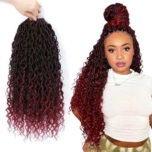 Goddess Locs Häkeln Haar 46cm Boho Faux Locs Häkeln Haar mit lockigen Spitzen 8 Packungen Pre Looped 1B/Bug River Locs für schwarze Frauen (46 cm(Lot de 8), 1B/Bug) von Firstcyh Hair