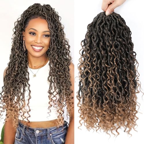 Goddess Locs Häkeln Haar 70cm Boho Faux Locs Häkeln Haar mit lockigen Spitzen 8 Packungen Pre Looped 1B/27 River Locs für schwarze Frauen (70 cm(Lot de 8), 1B/27) von Firstcyh Hair