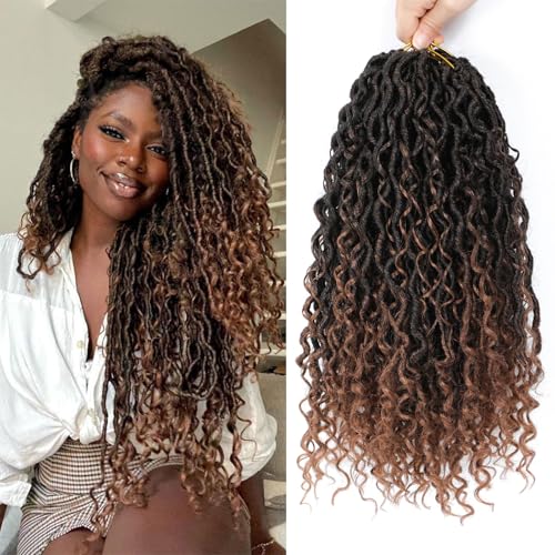 Goddess Locs Häkeln Haar 70cm Boho Faux Locs Häkeln Haar mit lockigen Spitzen 8 Packungen Pre Looped 1B/30 River Locs für schwarze Frauen (70 cm(Lot de 8), 1B/30) von Firstcyh Hair