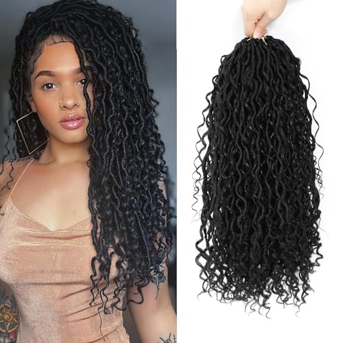 Goddess Locs Häkeln Haar 70cm Boho Faux Locs Häkeln Haar mit lockigen Spitzen 8 Packungen Pre Looped 1B River Locs für schwarze Frauen (70 cm(Lot de 8), 1B) von Firstcyh Hair
