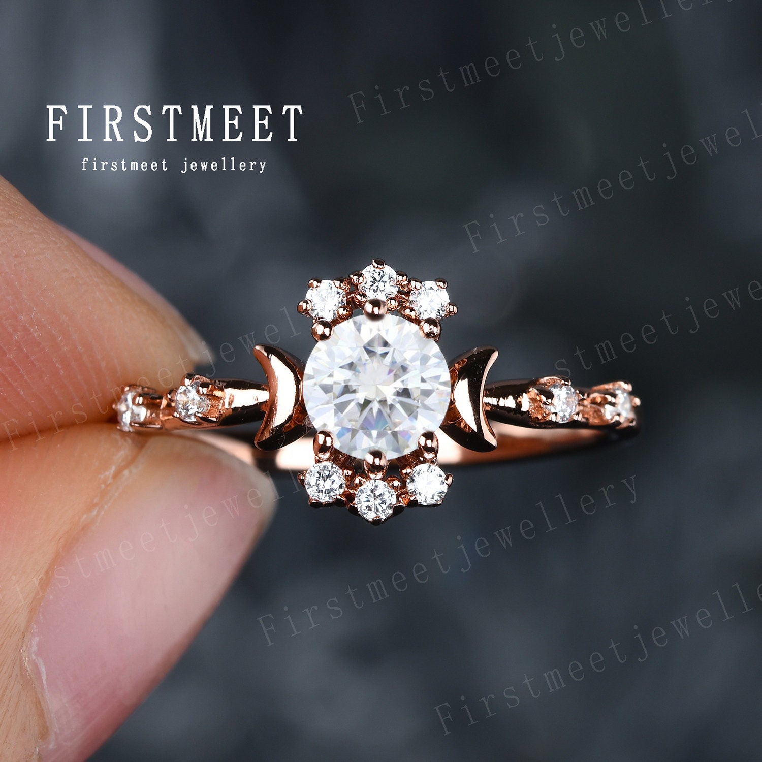 14K Rose Gold Moissanite Verlobungsring Alternative Diamant Ring Einzigartige Mond Versprechen Art Deco Krone Tiara Geschenk Für Sie von Firstmeetjewellery