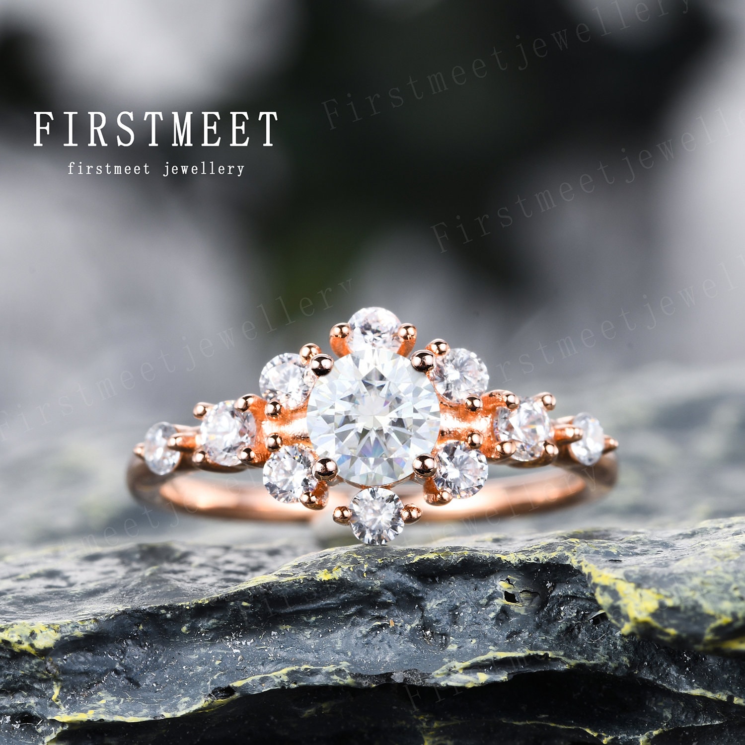 5mm Runder Moissanit Diamant Verlobungsring 10K Roségold Braut Versprechensring Vintage Blumen Frau Jahrestag Schmuck Geschenk von Firstmeetjewellery