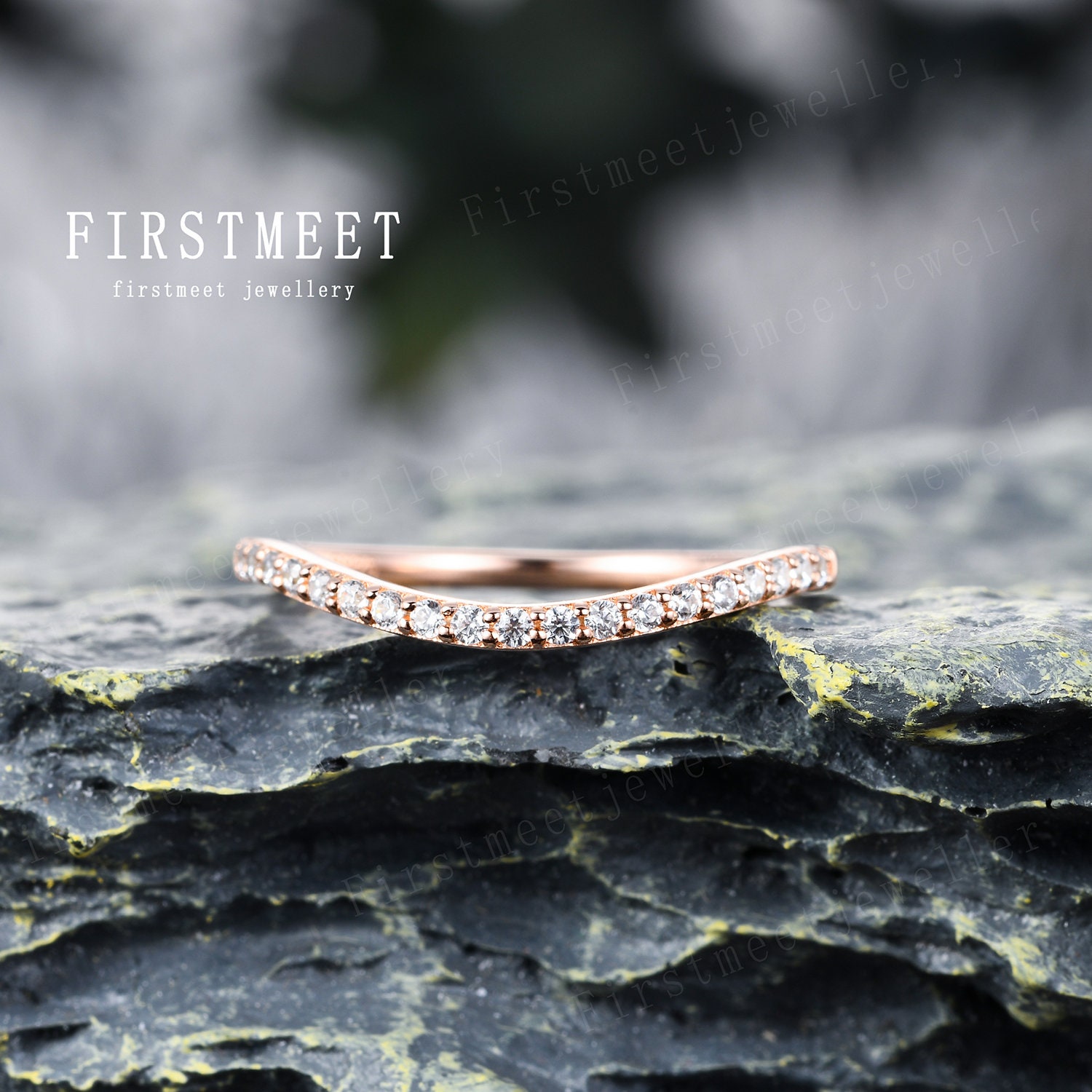 Diamant Ehering, 10K/14K/18K Rosegold Hochzeitsband, Halbe Ewigkeit Band, Halbe Band, 10K/14K/18K Rose Gold Jubiläumsring, Stapel Match Band von Firstmeetjewellery