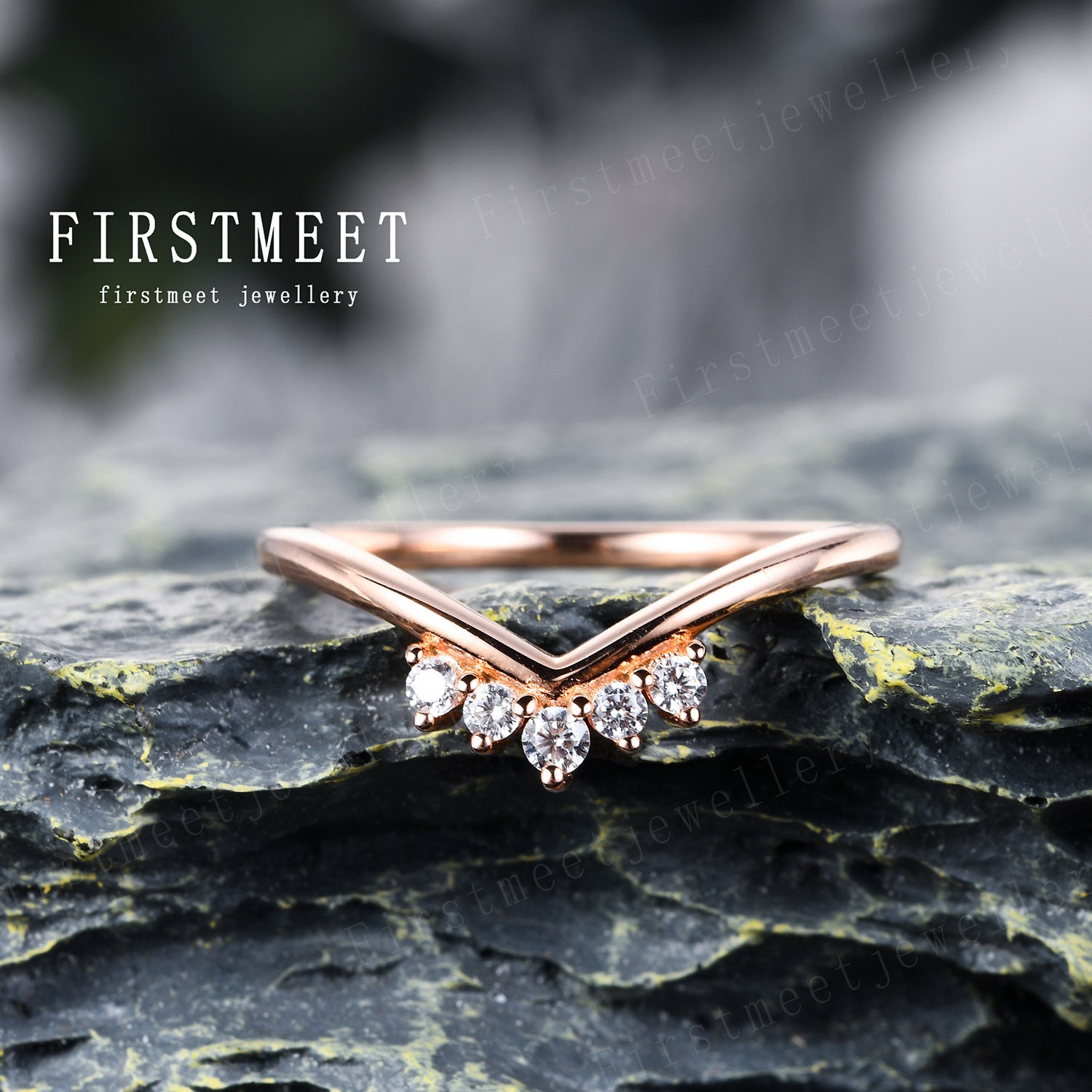 Diamant Hochzeitsband 14K Sterling Silber Schlicht Roségold Band Tiara Ring Kurve Moissanit Passendes Custom Anniversary von Firstmeetjewellery