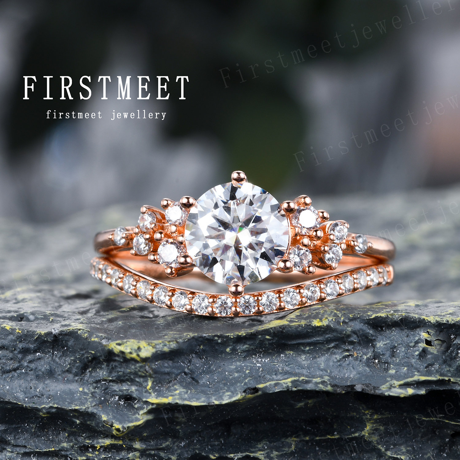 Moissanit Versprechen Ring Set Vintage Verlobungsringe Für Frauen in 18K Roségold Ehering von Firstmeetjewellery