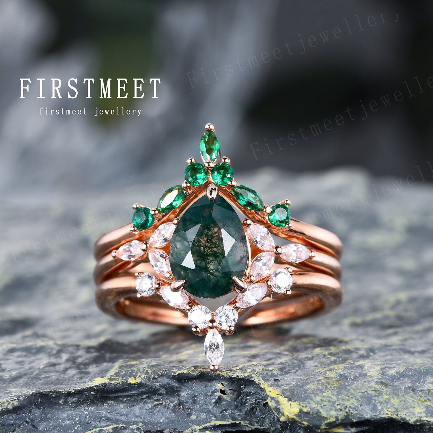 Moos Achat Braut Set 3 Stück Moosachat Versprechen Ring Vintage Verlobungsring Smaragd Ehering Moissanite Kurve V 18K Gold Moos Achat Braut Set 3 Stück Moosachat Versprechen Ring Vintage Verlobungsring Smaragd Ehering Moissanite Kurve V 18K Gold von Firstmeetjewellery