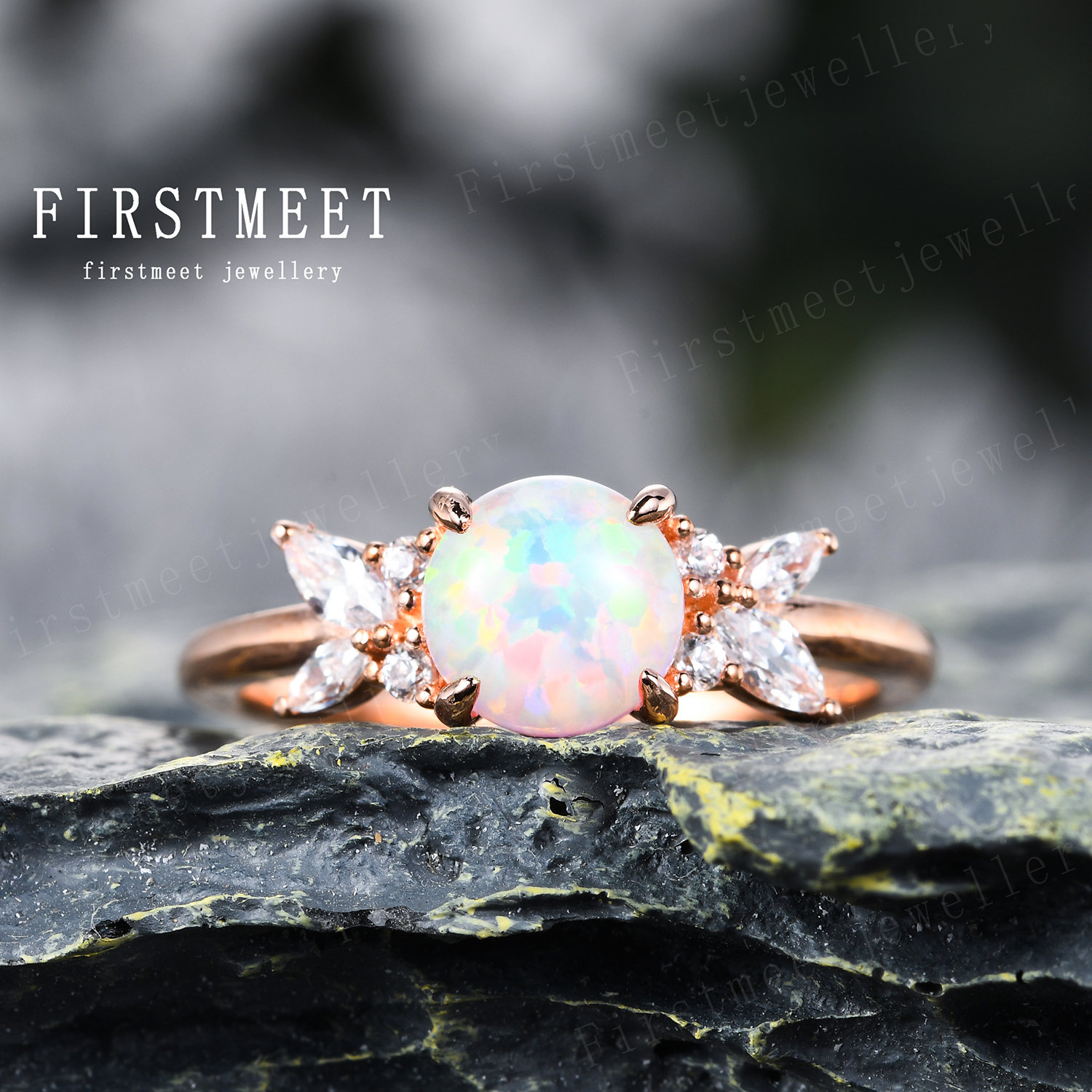 Opal Verlobungsring Vintage Blume Rosegold Ring Sterling Silber Danity Braut Hochzeit Jahrestag Geschenk Unikat Platin Versprechen von Firstmeetjewellery