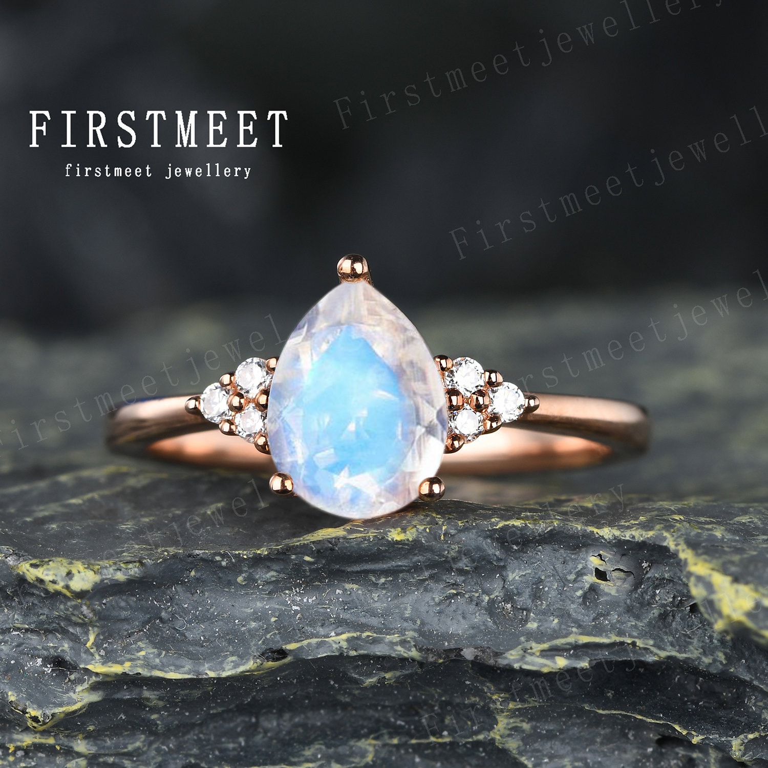 Pear Moonstone Verlobungsring Art Deco Ring Diamant Ehering 18K Gold Mondstein Schmuck Versprechen Jahrestag von Firstmeetjewellery