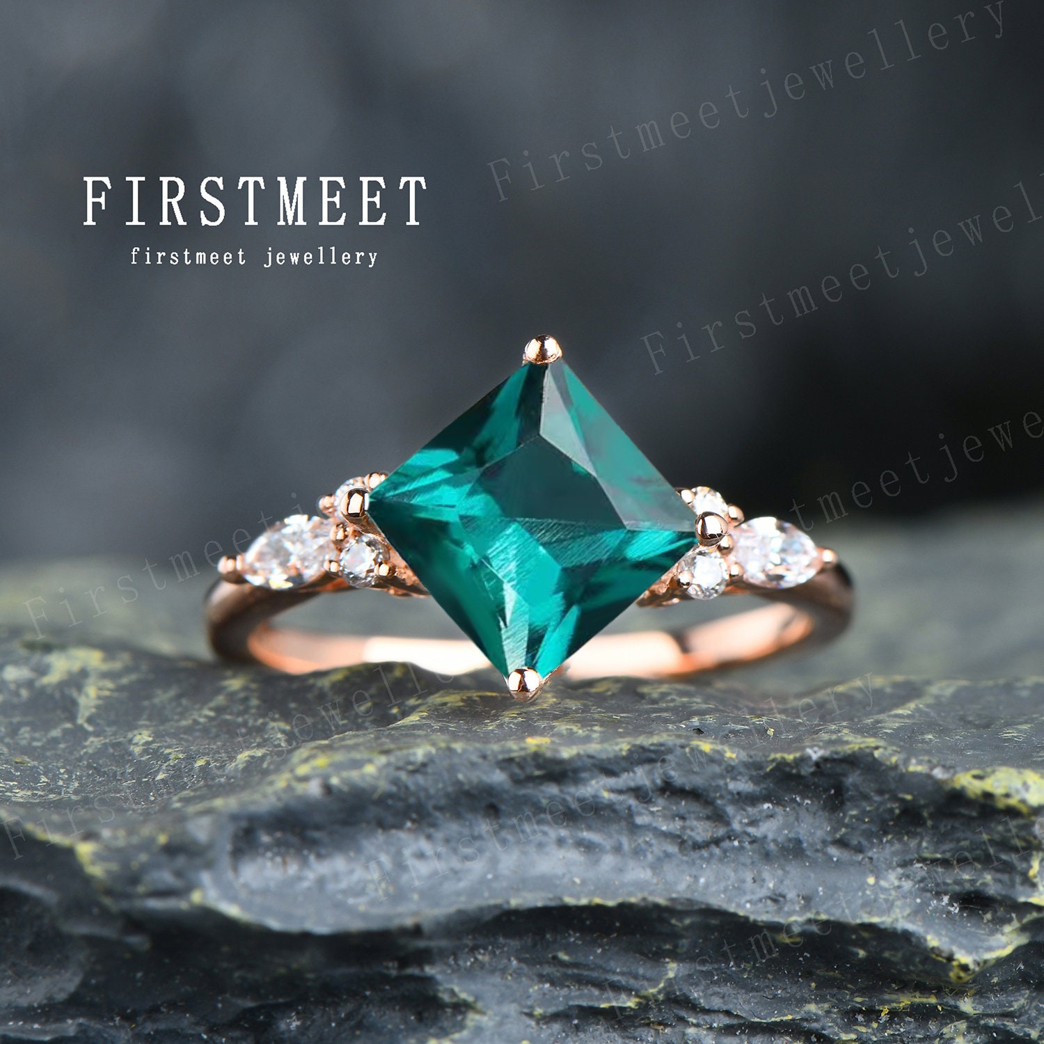 Prinzessin Schliff Smaragd Verlobungsring Art Deco Ehering Moissanit Ring Versprechen Mai Geburtsstein Jahrestag von Firstmeetjewellery