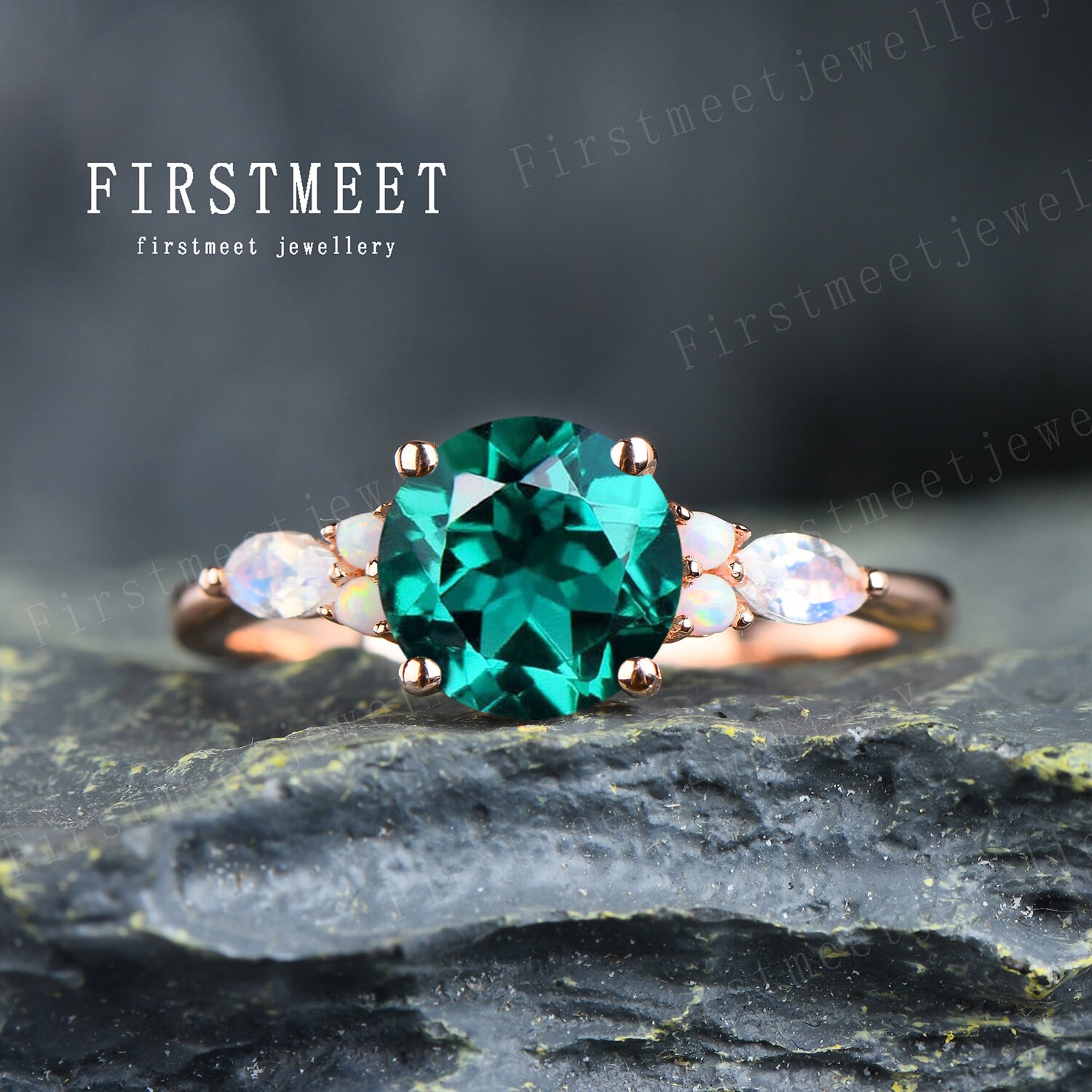 Smaragd Verlobungsring Opal Ring Marquise Mondstein Unikat Versprechen Für Frau Schmuck 14K/18K Gold von Firstmeetjewellery