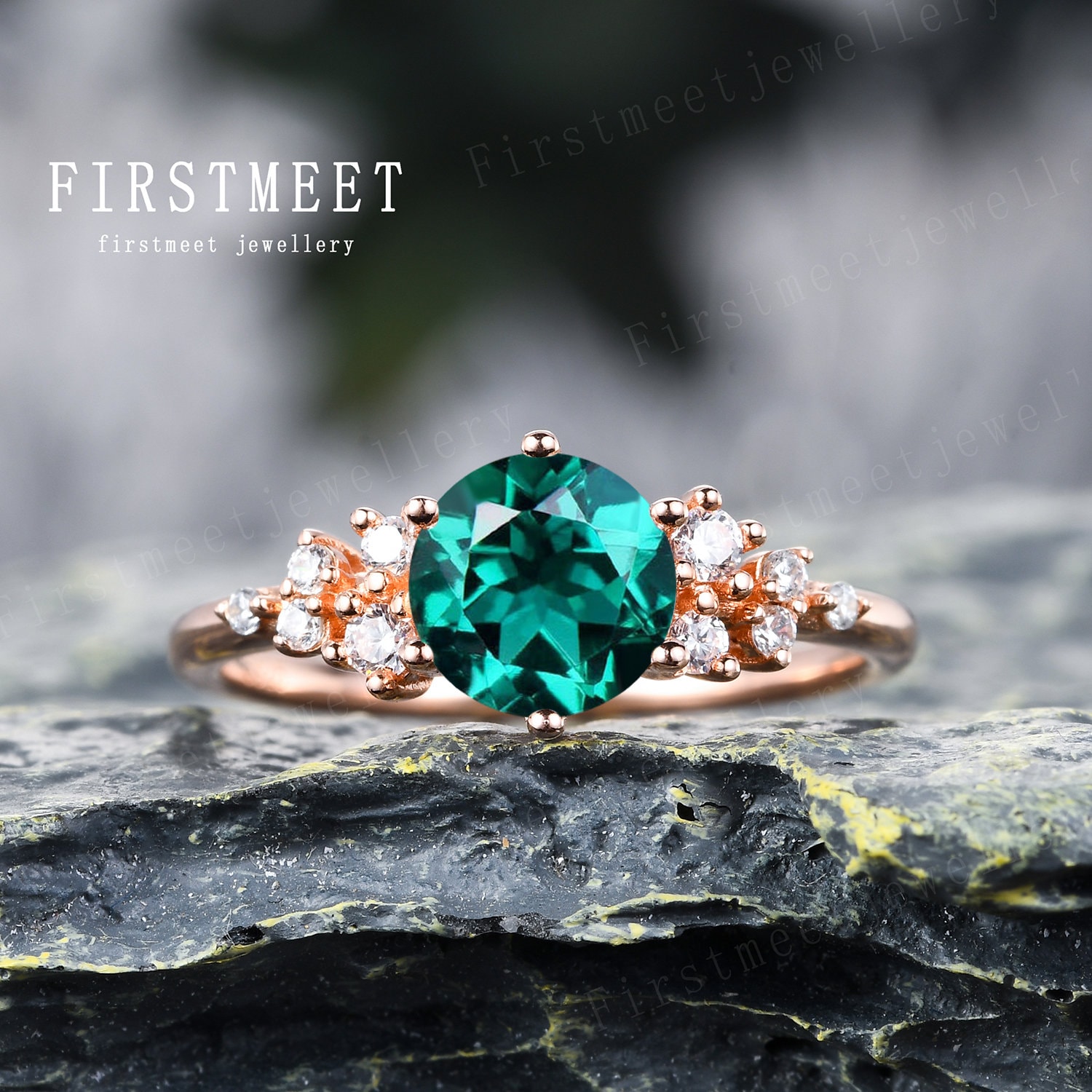 Smaragd Versprechensring Diamant Ehering Vintage Verlobungsring Mai Geburtsstein Jahrestag Ring von Firstmeetjewellery