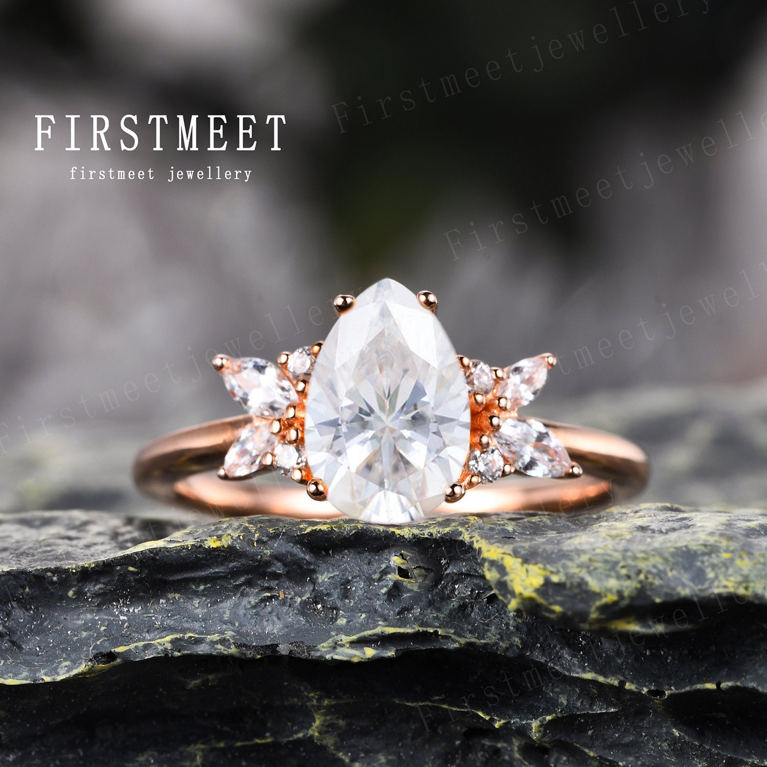 Vintage Birne Moissanit Verlobungsring Roségold Antik Und Vintage Diamant Blumen Ring Art Deco von Firstmeetjewellery