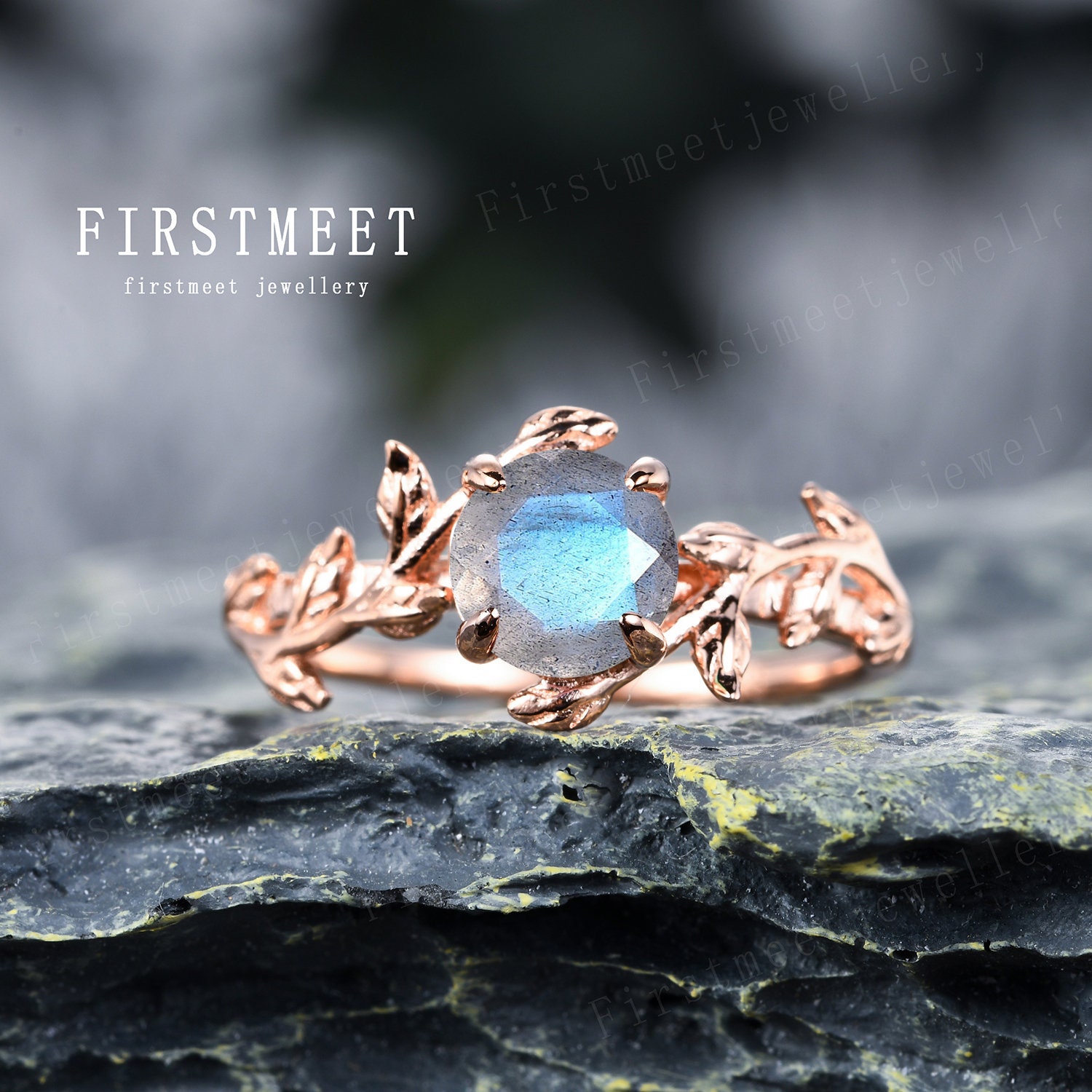 Vintage Labradorit Verlobungsring Roségold Zweig Ast Ring Unikat Hochzeitsband Antik Versprechen Jahrestag Schmuck Geschenk von Firstmeetjewellery