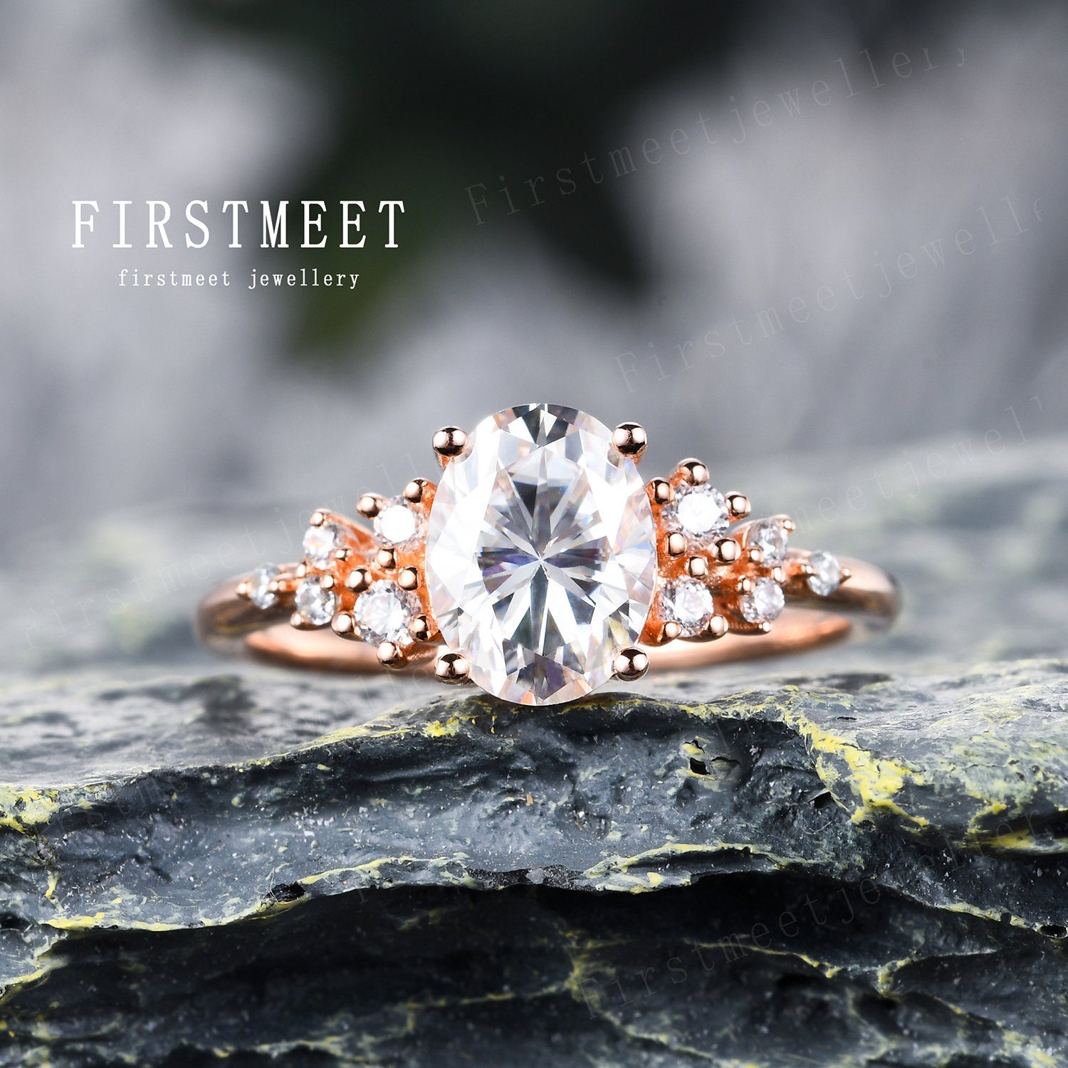 Vintage Verlobungsring, Moissanit 18K Roségold Diamant Ring, Braut Versprechen Jahrestag Geschenke Für Sie von Firstmeetjewellery