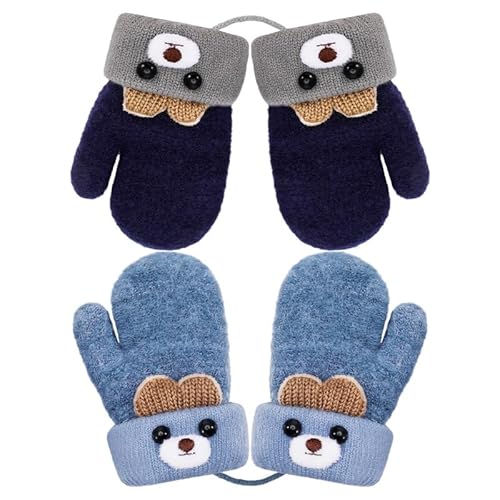 Firtink 2 Paar Baby Winter Handschuhe Fäustlinge für Kinder Cartoon Fausthandschuhe Kleinkind Halshandschuhe Warme Strickhandschuhe für Mädchen Jungen 1-3 Jahre von Firtink