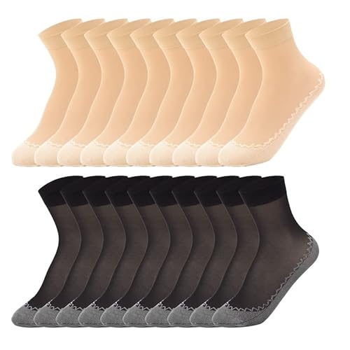 Firtink 20 Paar Frauen Nylon Pop Socken Knöchelhohe Socken mit Anti-Rutsch Baumwollsohle Sheer Seidige Socken Verstärkte Zehen Unsichtbare Socken für Frauen Mädchen, Schwarz, Hautfarbe, 38 von Firtink