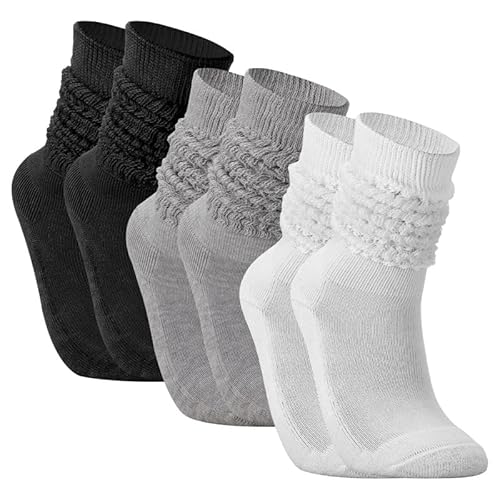 Firtink 3 Paar Damen Slouch Socken, Frühling Herbst Knit Cotton Slouch Socken für Damen, Kniestrümpfe Lange Socken Scrunch Kniehohe Stiefelsocken Baumwoll Strickstiefel Strümpfe, Einheitsgröße von Firtink