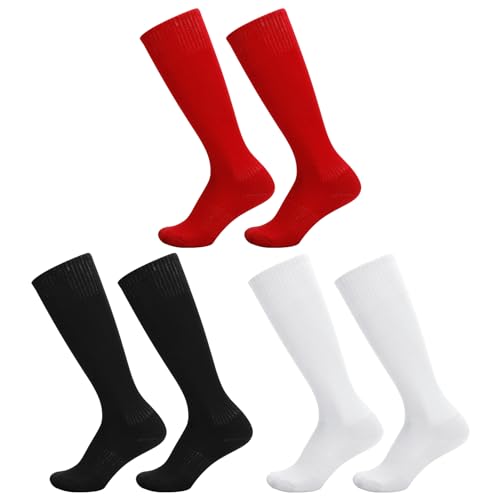 Firtink 3 Paar Fußball Socken Kinder, Unisex Stutzen Kinder Fußball, Sportsocken Laufsocken Sportsocken Trainingssocken Jugendmannschaftssocken für Jungen Mädchen 5-12 Jahre weiß, schwarz, rot von Firtink