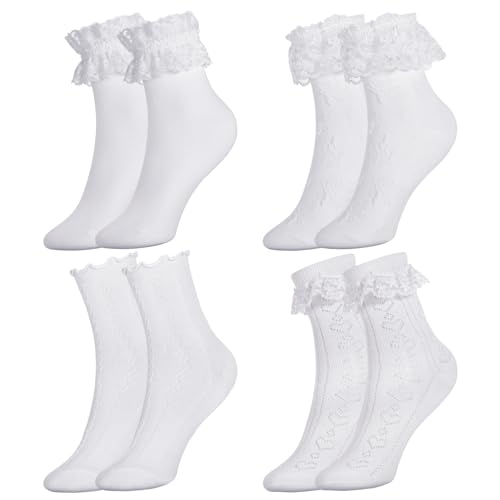 Firtink 4 Paar Damen Rüschen Socken, Spitzen atmungsaktive Baumwolle Knöchelsocken, elegant Prinzessin Socken, Trachtensocken für Frauen Mädchen, Weiße Firtink 4 Paar Damen Rüschen Socken, Spitzen atmungsaktive Baumwolle Knöchelsocken, elegant Prinzessin Socken, Trachtensocken für Frauen Mädchen, Weiße von Firtink