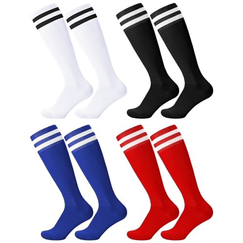 Firtink 4 Paare Fußballsocken Kinder, Sportsocken Fußball Socken Trainingssocken Fussball Socken für Jungen und Mädchen Fußballtraining, Laufen, Sport von Firtink