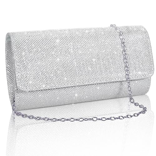 Firtink Abendtasche Damen Clutch, Glitzer Abendtasche Elegante Envelope Tasche Kettentasche Schultertaschen mit Abnehmbarer Kette, Modische Handtasche für Abschlussball, Hochzeit, Party von Firtink