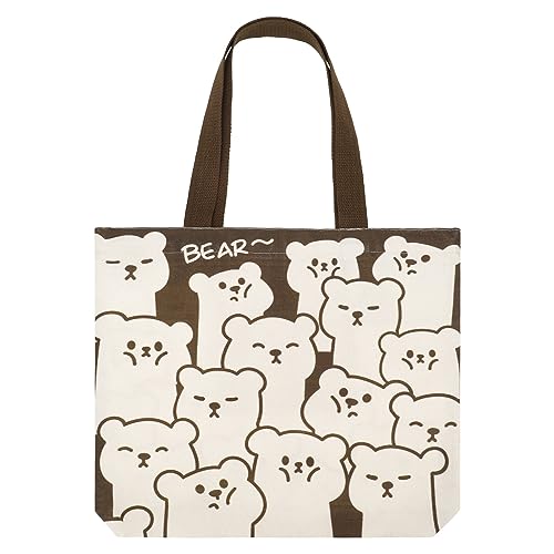 Firtink Einkaufstasche mit Reißverschluss, Segeltuch, wiederverwendbare Einkaufstasche mit Tasche, waschbar, faltbar, niedlicher Bär, für Damen und Mädchen von Firtink