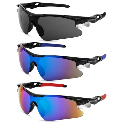 Firtink Polarisierte Sport-Sonnenbrillen, modisch, winddicht, Fahrradbrille, Schutz, leichte Sonnenbrille, Outdoor-Brille für Männer und Frauen, 3 Stück von Firtink