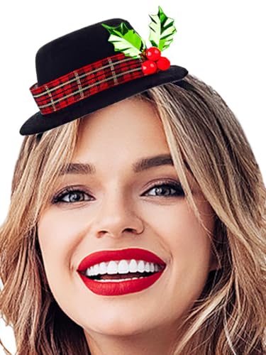 Firuilo Weihnachts-Schneemann-Stirnband, schwarz, Mini-Zylinderhut, Haarbänder, Mistelzweig mit kariertem Band, Stechpalme und Beeren für Damen, Stil B, Einheitsgröße Firuilo Weihnachts-Schneemann-Stirnband, schwarz, Mini-Zylinderhut, Haarbänder, Mistelzweig mit kariertem Band, Stechpalme und Beeren für Damen, Stil B, Einheitsgröße von Firuilo