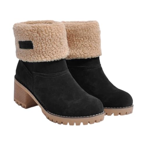 Firulab Stiefel, Senioren-Schneestiefel mit klobigem Absatz, bequeme Slip-On-Damenstiefel mit mittelhohem Absatz und runder Zehenpartie, rutschfeste warme Winterstiefel von Firulab