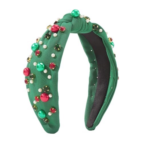 Juwelenbesetztes Weihnachtsstirnband | Top-Knoten-Haarband,Modisches, grünes, mit Kristallen verziertes, geknotetes Stirnband mit Streuseln und Haarschmuck für Feiertage und Partys Firulab von Firulab