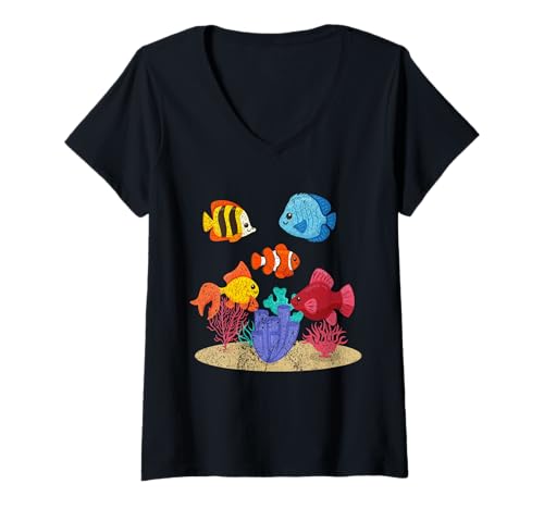 Damen Aquarium Unterwasserwelt Meerestiere Niedliche Fische lustig T-Shirt mit V-Ausschnitt Damen Aquarium Unterwasserwelt Meerestiere Niedliche Fische lustig T-Shirt mit V-Ausschnitt von Fisch Aquarium Unterwasserwelt Geschenkidee lustig