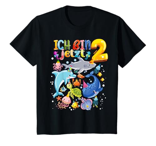 Kinder Fisch Unterwasserwelt 2. Geburtstag Kindergeburtstag T-Shirt von Fisch Meeresbewohner Kindergeburtstag Mädchen
