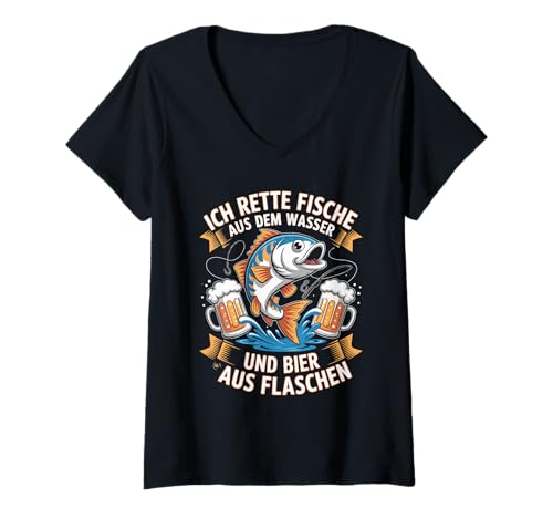 Damen Ich Rette Fische Aus Dem Wasser Und Bier T-Shirt mit V-Ausschnitt Damen Ich Rette Fische Aus Dem Wasser Und Bier T-Shirt mit V-Ausschnitt von Fische Wasser Bier Angeln Humor Spaß