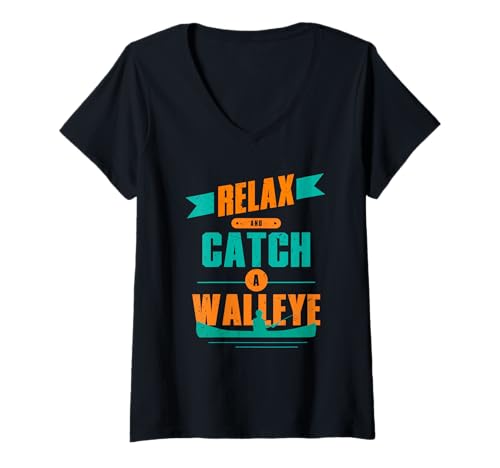 Damen Glasaugenbarsch Zander Angler Angeln Catch A Walleye T-Shirt mit V-Ausschnitt von Fischen Angeln Angelsport