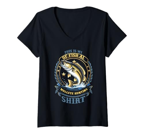 Damen Glasaugenbarsch Zander of-Fish-al Walleye Hunting T-Shirt mit V-Ausschnitt von Fischen Angeln Angelsport