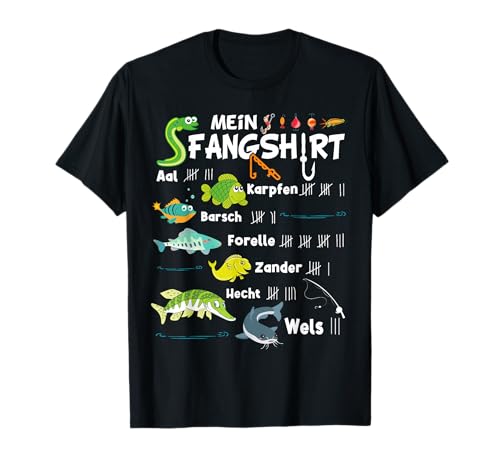 Fischarten "Mein Fangshirt" Lustiges Jungen Angler T-Shirt Fischarten "Mein Fangshirt" Lustiges Jungen Angler T-Shirt von Fischen Angeln Angler Geschenke für Kinder