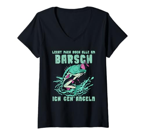 Damen Leckt Mich Doch Alle Am Barsch Ich GEH Angeln T-Shirt mit V-Ausschnitt Damen Leckt Mich Doch Alle Am Barsch Ich GEH Angeln T-Shirt mit V-Ausschnitt von Fischer Fisch Angler Geschenk